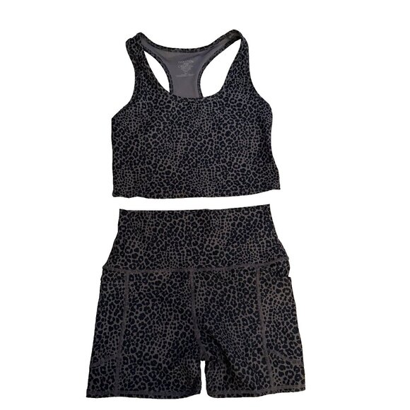 Evolution Creation Leopard Active Wear Crop Top Short Set Womens Large Active - Picture 1 of 7